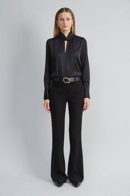Women Silk Twist Neck Shirt Black | Elie Tahari