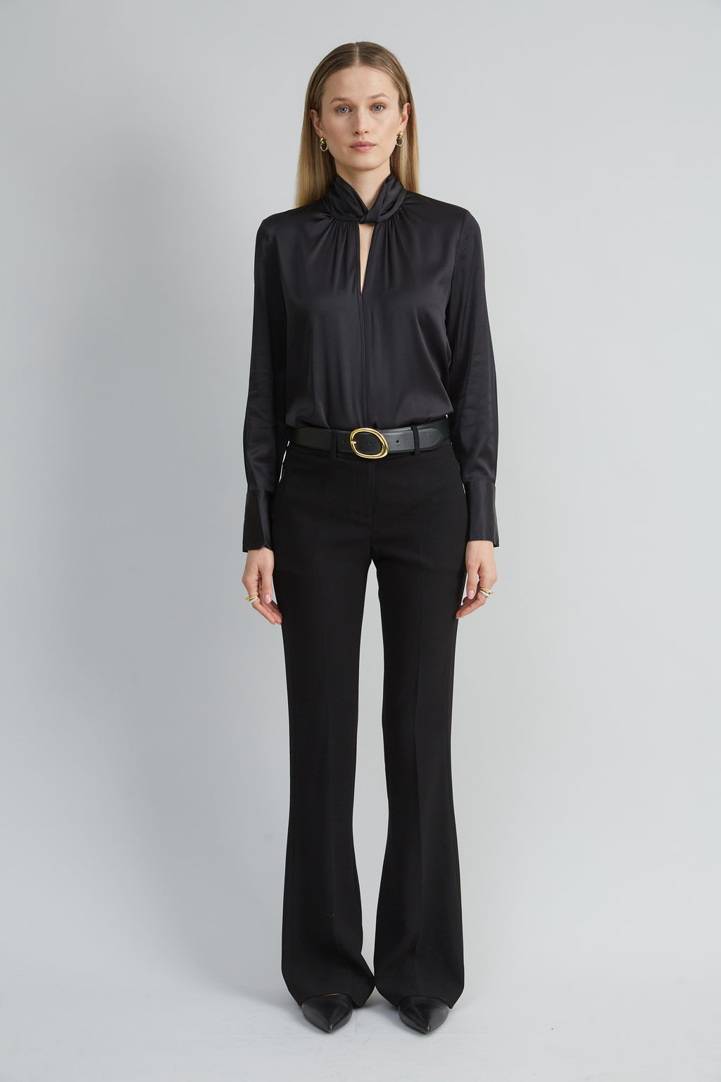 Women Silk Twist Neck Shirt Black | Elie Tahari