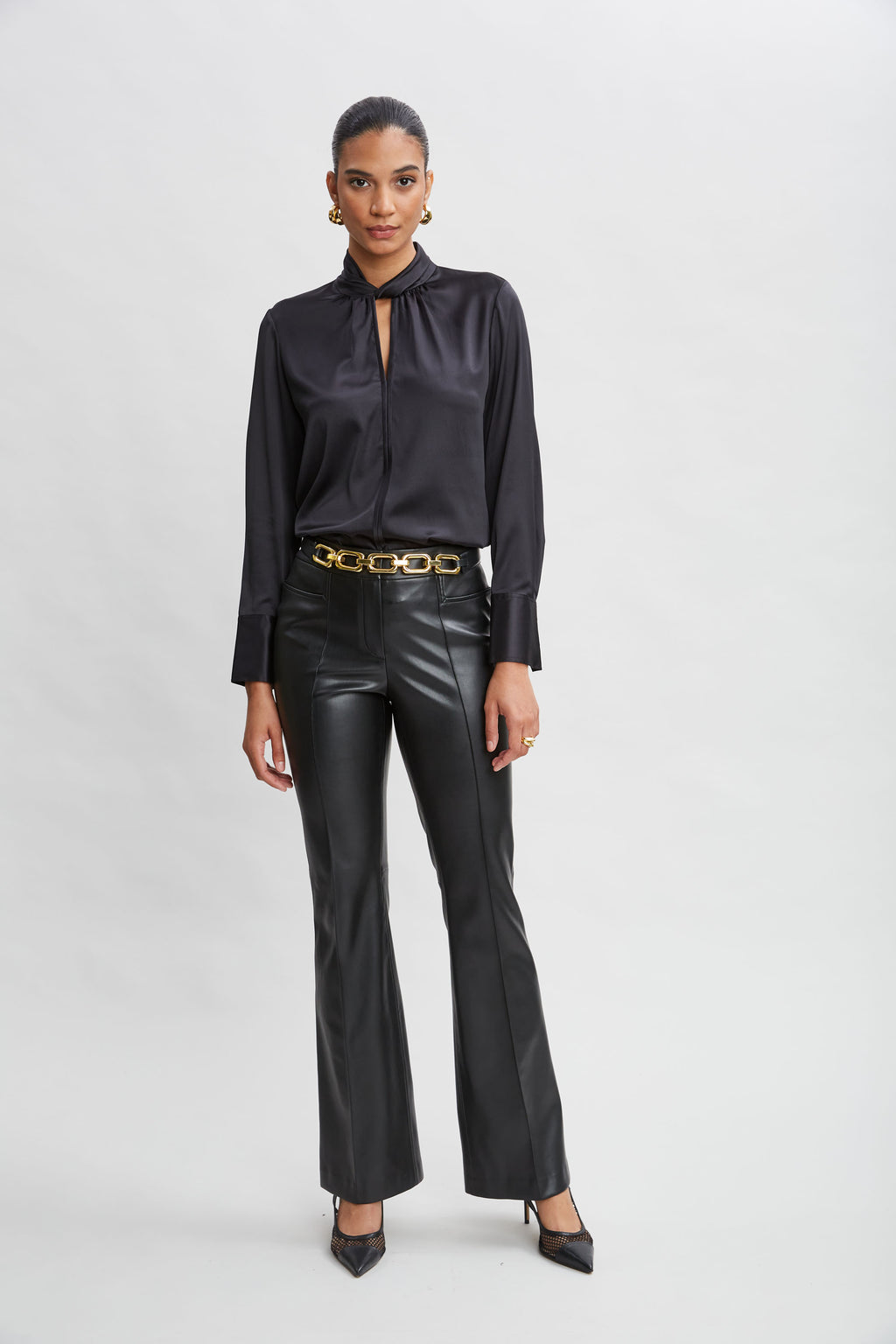 Women Silk Twist Neck Shirt Black | Elie Tahari