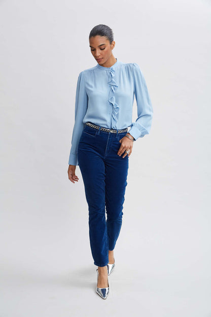 Women Silk Ruffle Button Down Shirt  | Elie Tahari