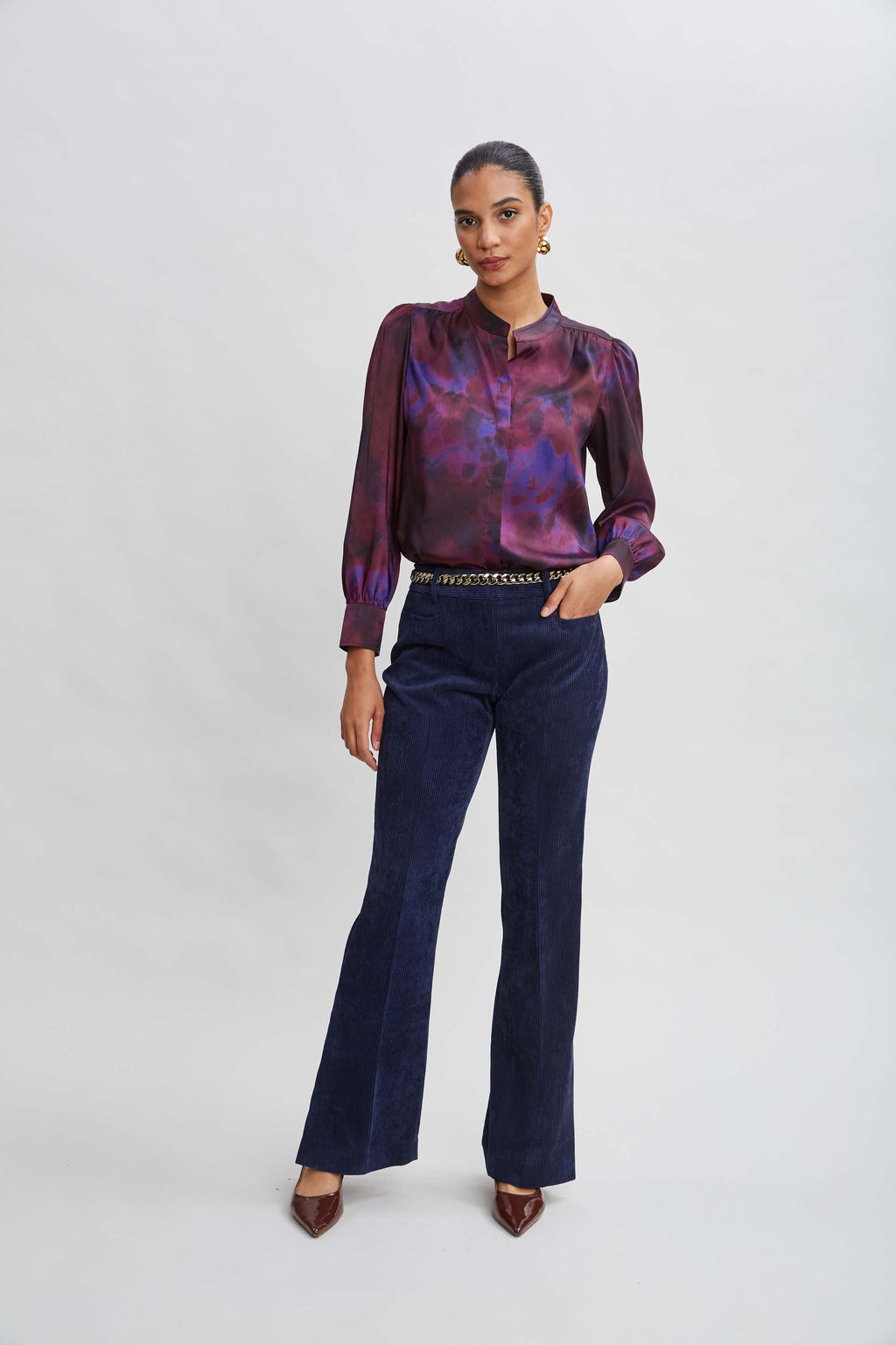 Women Marble Button Down Shirt  | Elie Tahari