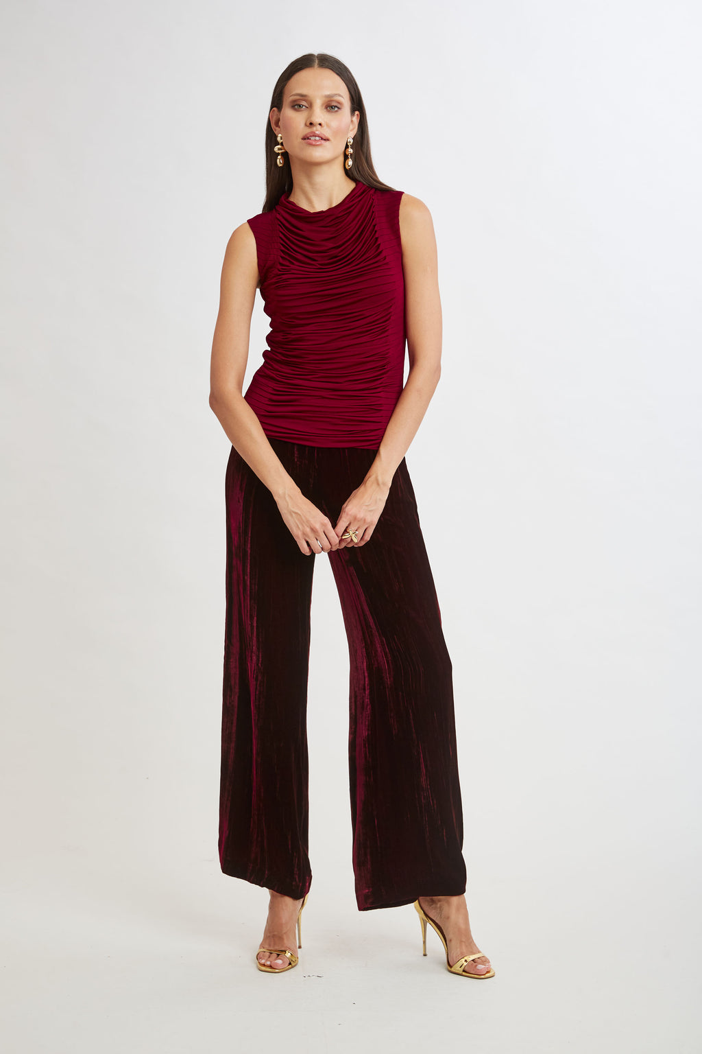 Women Pleat Detail Matte Jersey Knit  | Elie Tahari