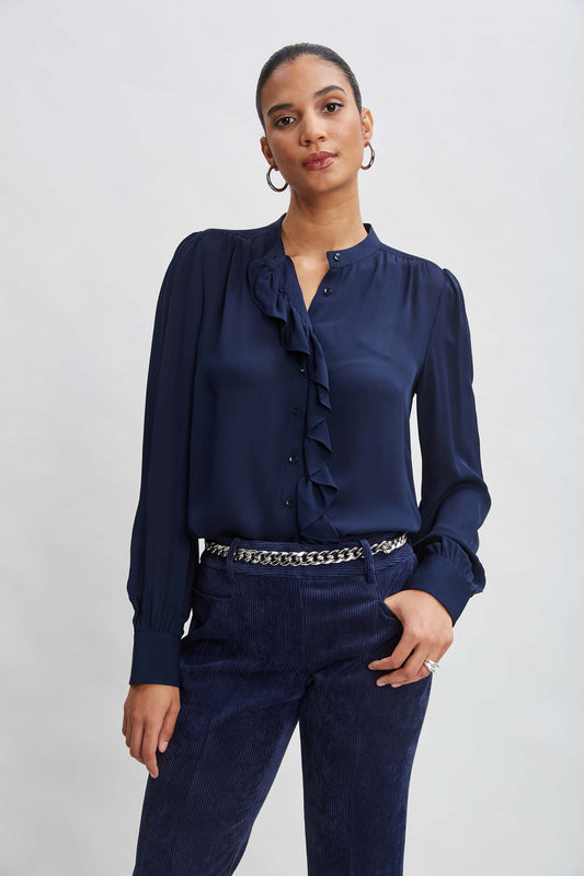 Women Silk Ruffle Button Down Shirt  | Elie Tahari