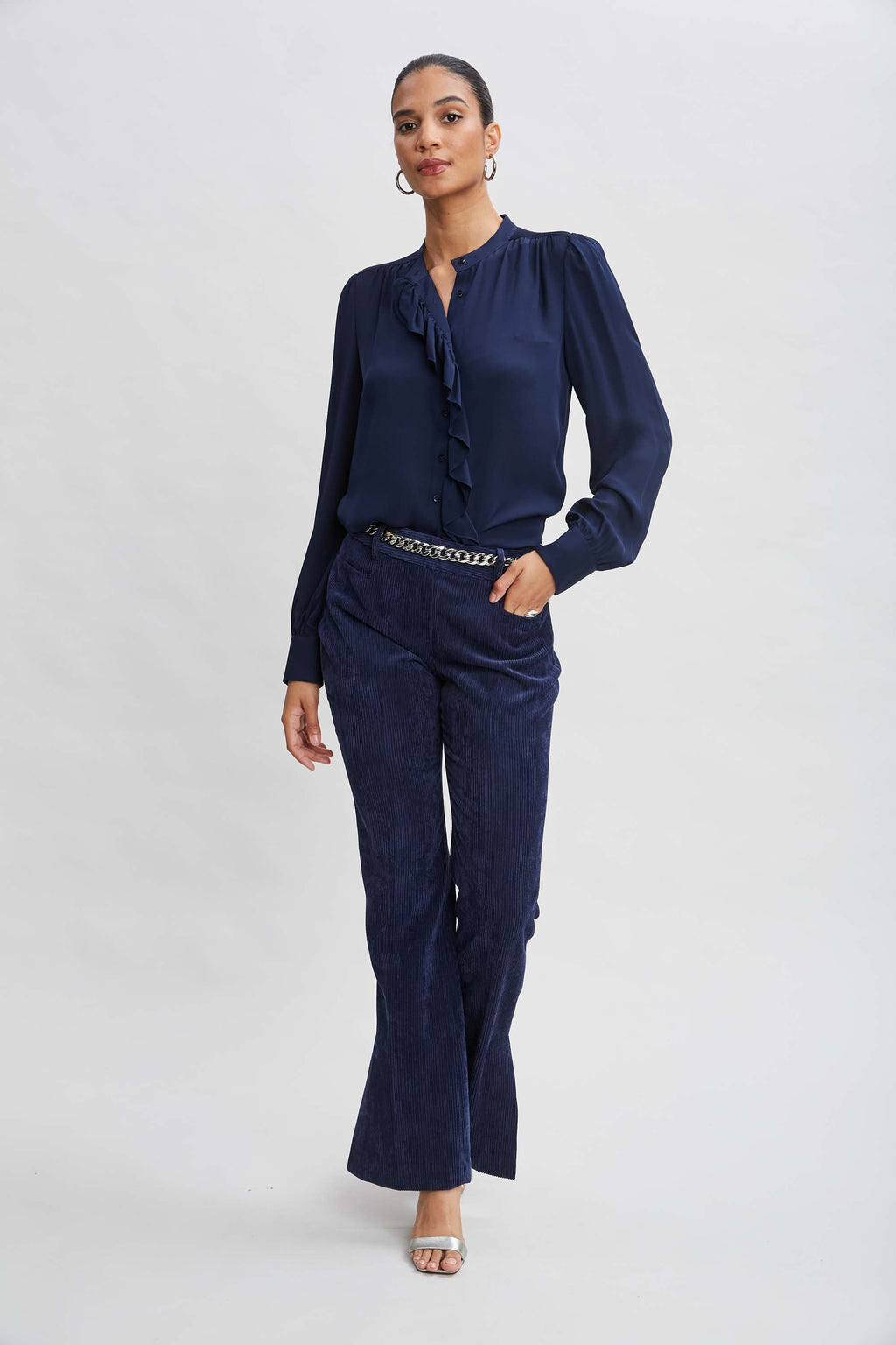 Women Silk Ruffle Button Down Shirt  | Elie Tahari