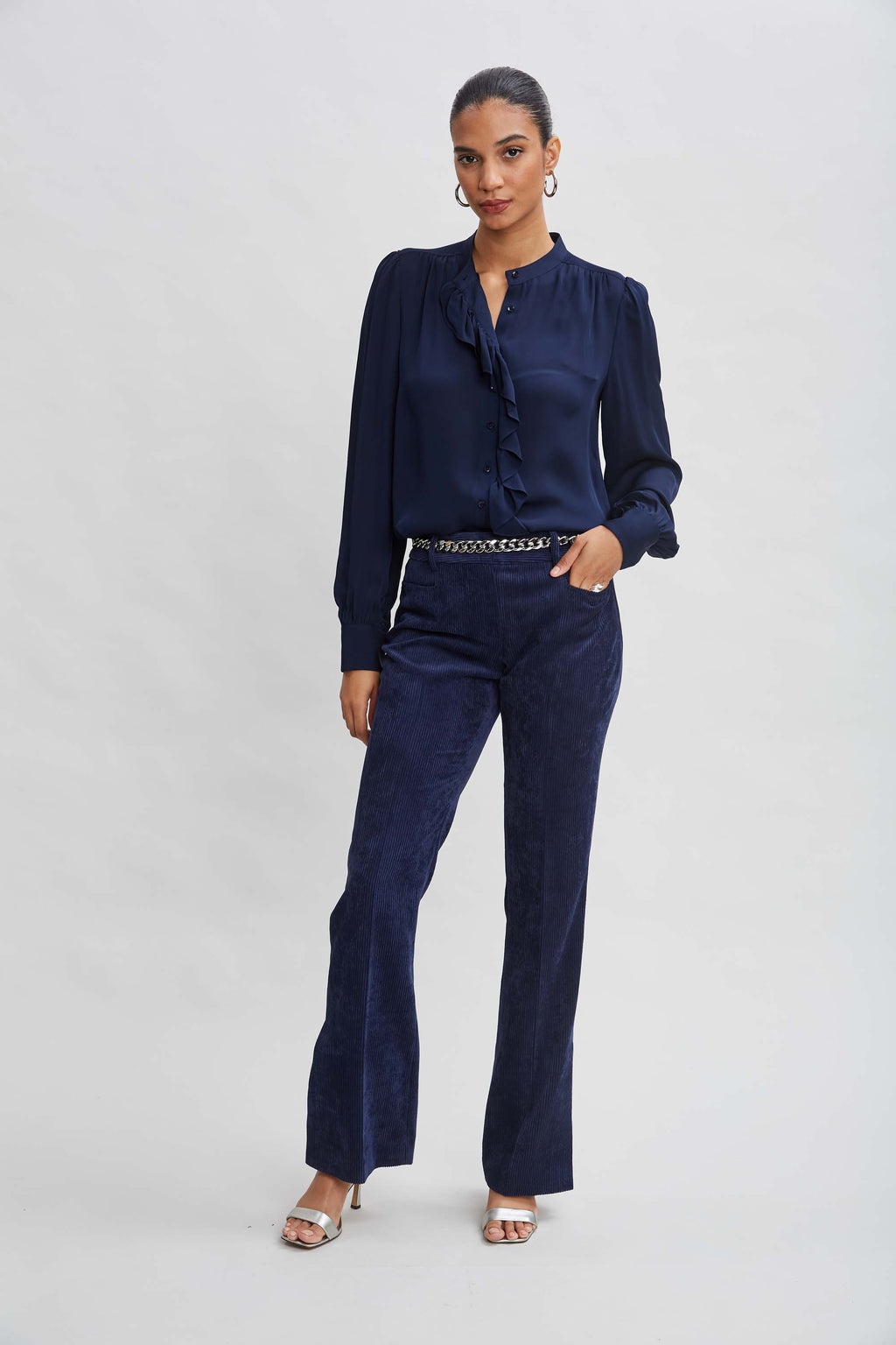 Women Silk Ruffle Button Down Shirt  | Elie Tahari