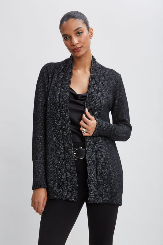 Women Metallic Cable Cardigan  | Elie Tahari