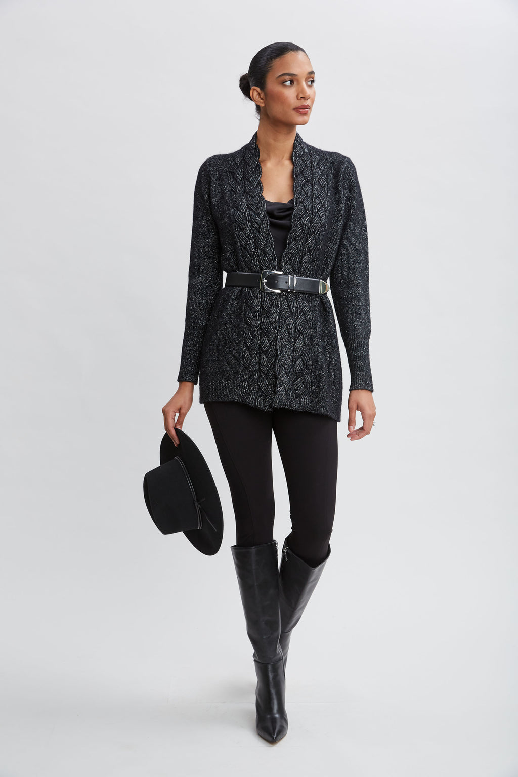 Women Metallic Cable Cardigan  | Elie Tahari