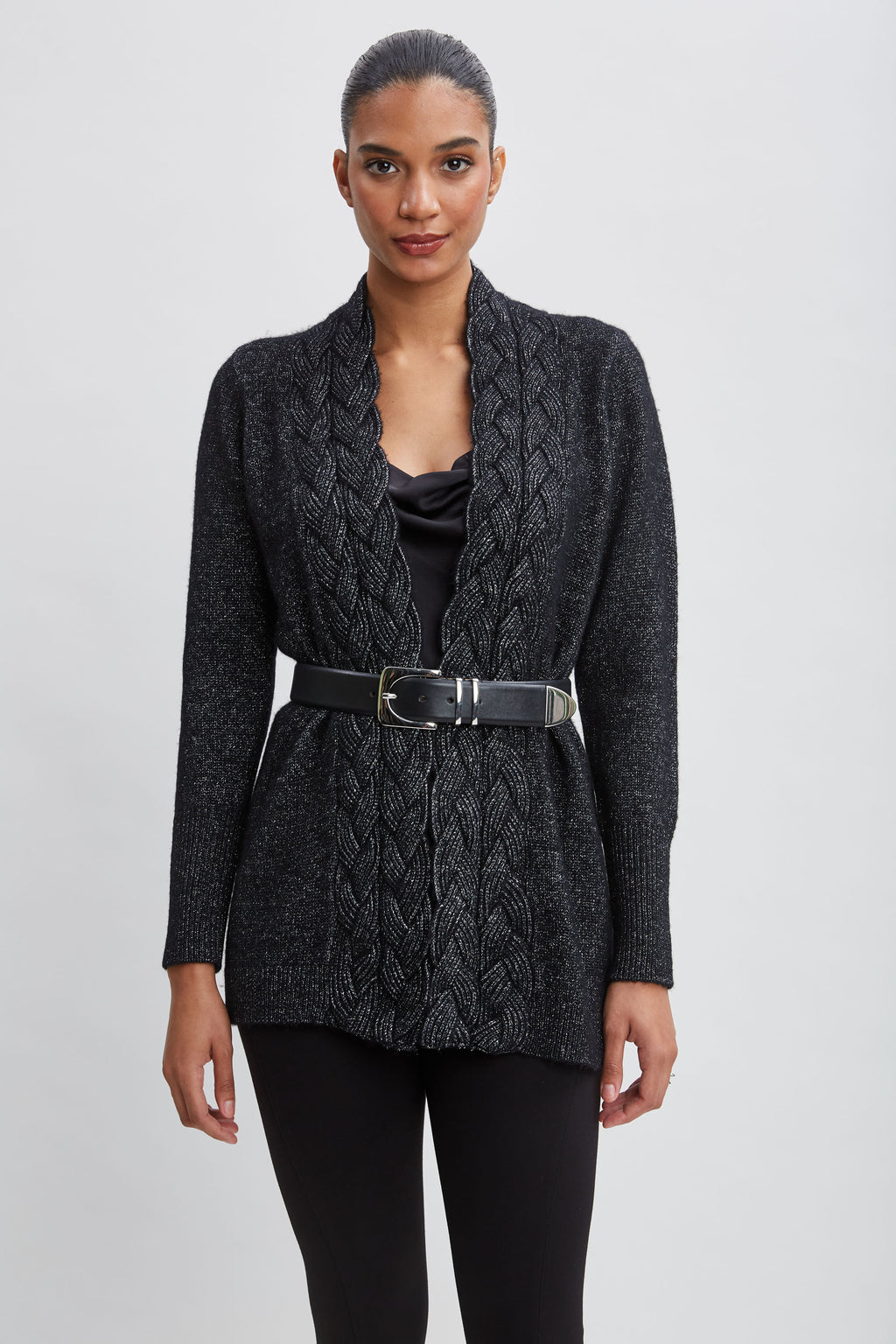Women Metallic Cable Cardigan  | Elie Tahari