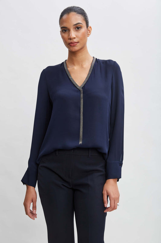 Women Silk Long Sleeve Chain Shirt  | Elie Tahari