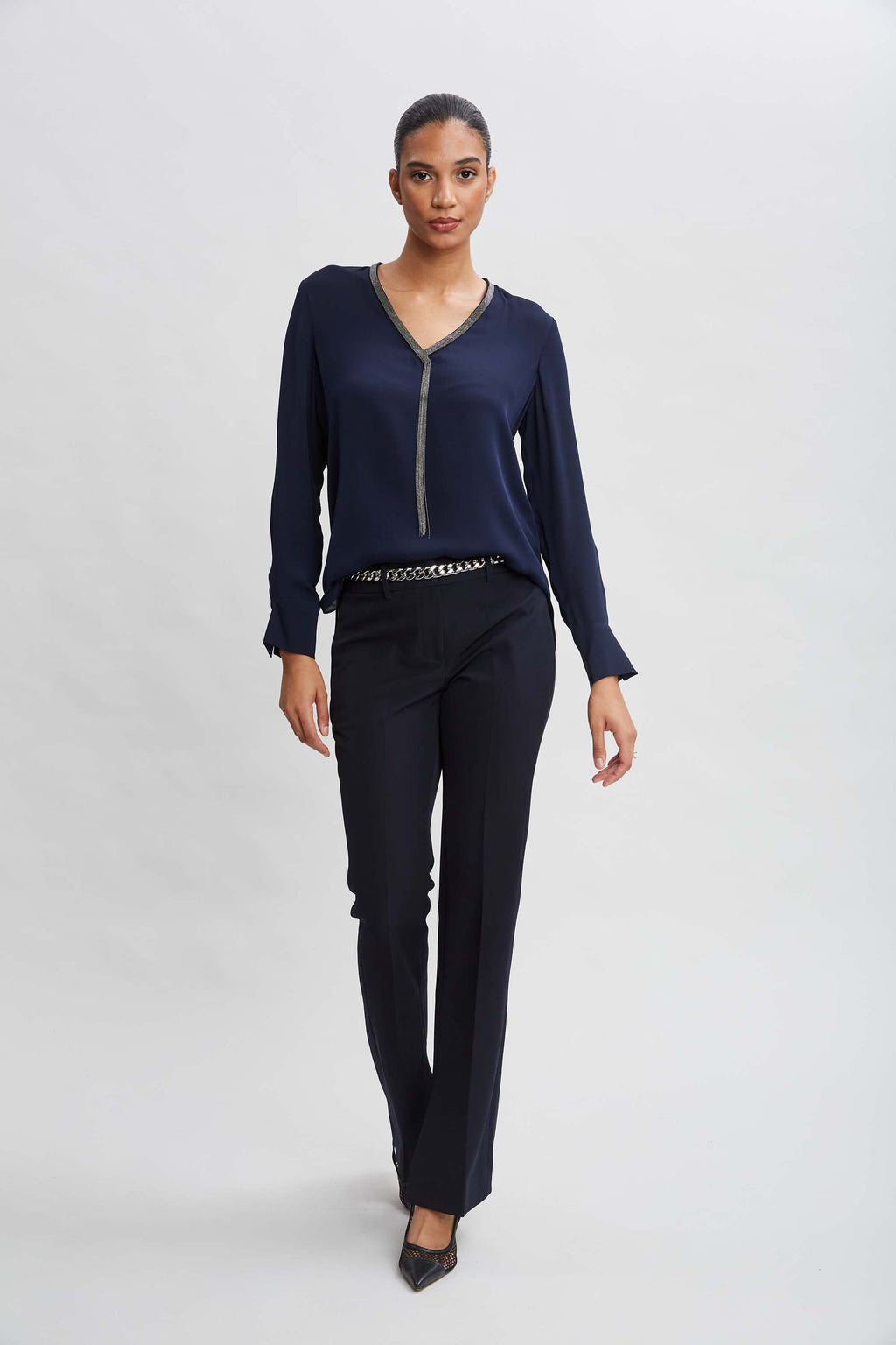 Women Silk Long Sleeve Chain Shirt  | Elie Tahari