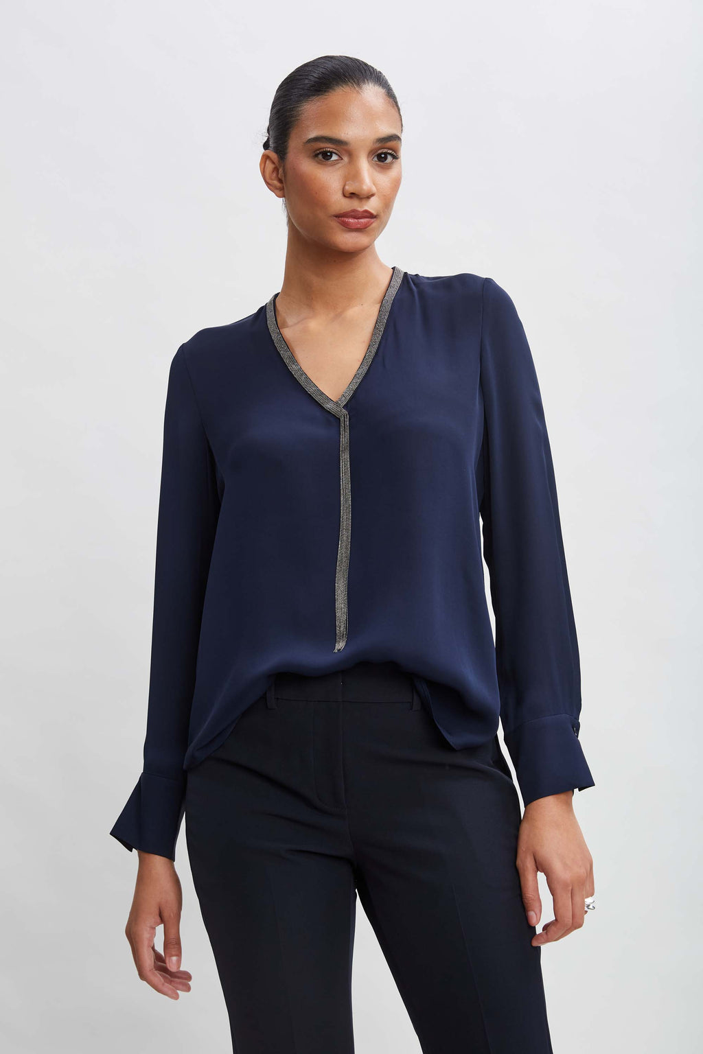 Women Silk Long Sleeve Chain Shirt  | Elie Tahari