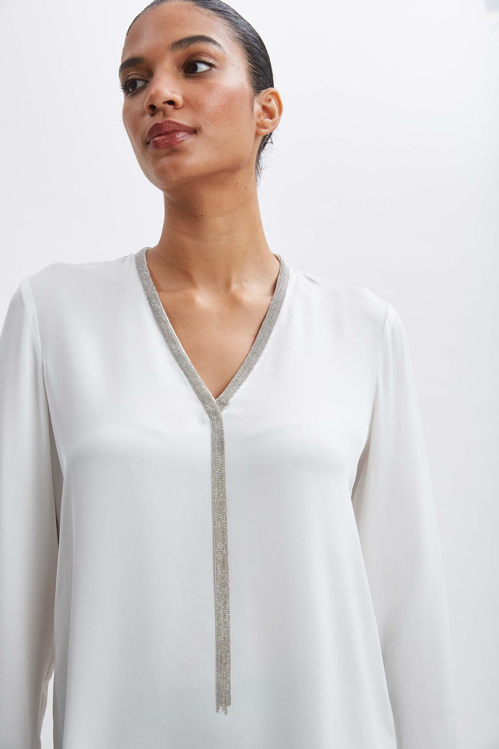 Women Silk Long Sleeve Chain Shirt  | Elie Tahari
