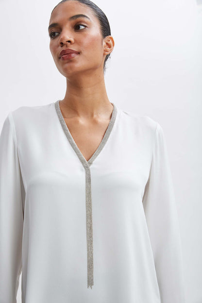 Women Silk Long Sleeve Chain Shirt  | Elie Tahari