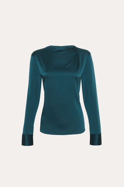Women Silk Draped Top Forest Green | Elie Tahari