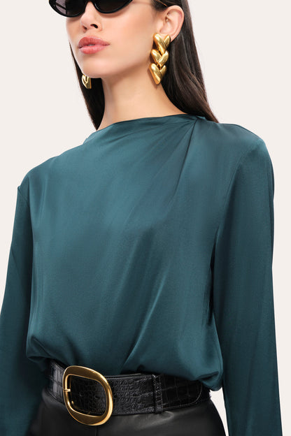 Women Silk Draped Top Forest Green | Elie Tahari