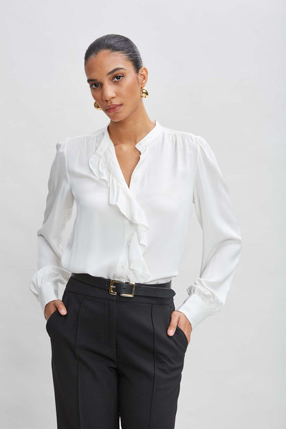 Women Silk Ruffle Button Down Shirt  | Elie Tahari