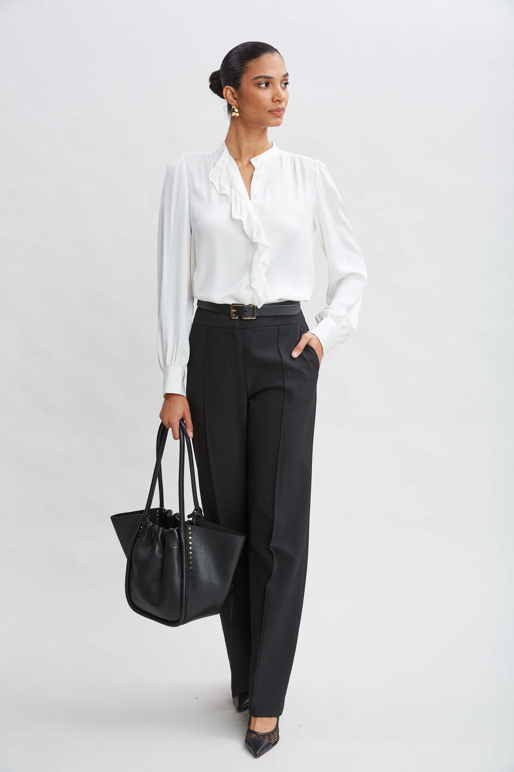 Women Silk Ruffle Button Down Shirt  | Elie Tahari