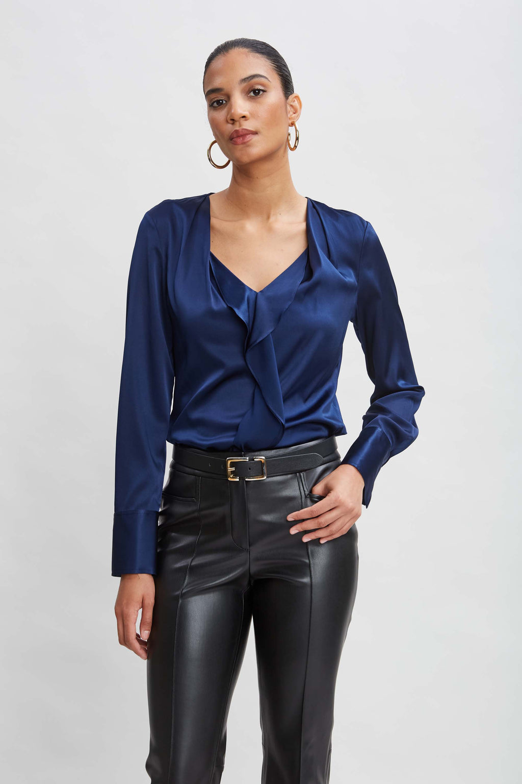 Women Silk Satin Contour Ruffle Shirt  | Elie Tahari