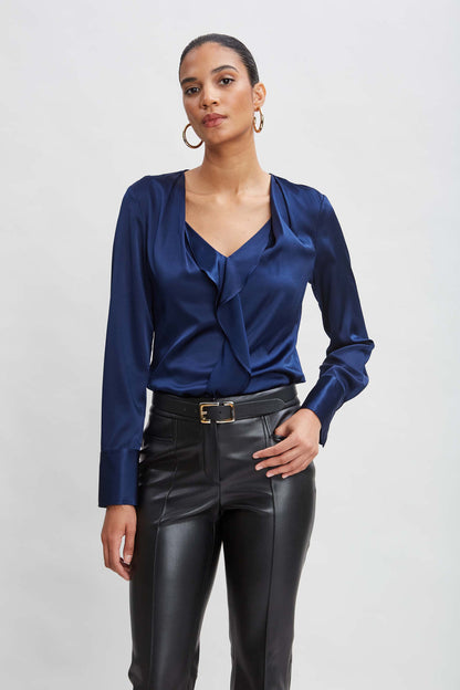 Women Silk Satin Contour Ruffle Shirt  | Elie Tahari