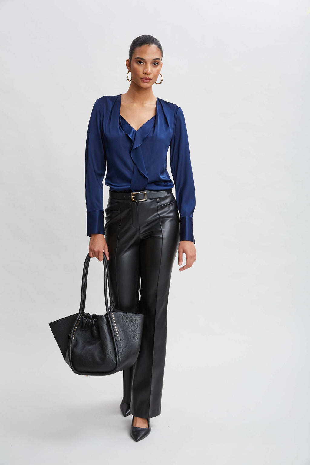 Women Silk Satin Contour Ruffle Shirt  | Elie Tahari