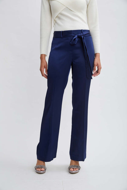 Women Satin Fit & Flare Sash Pant  | Elie Tahari