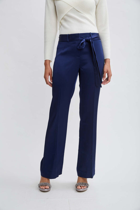 Women Satin Fit & Flare Sash Pant  | Elie Tahari