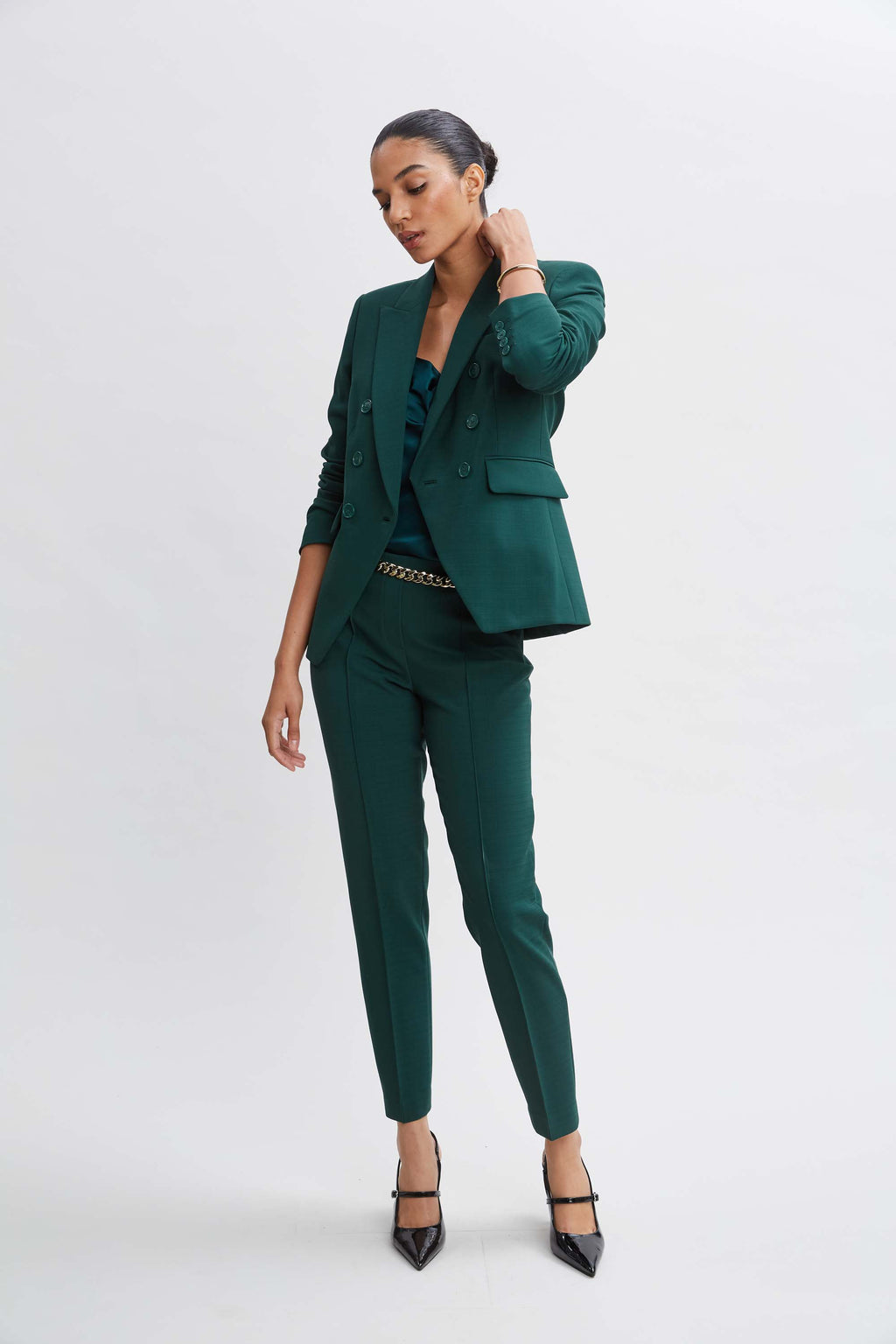 Women Pintuck Slim Pant Forest Green | Elie Tahari