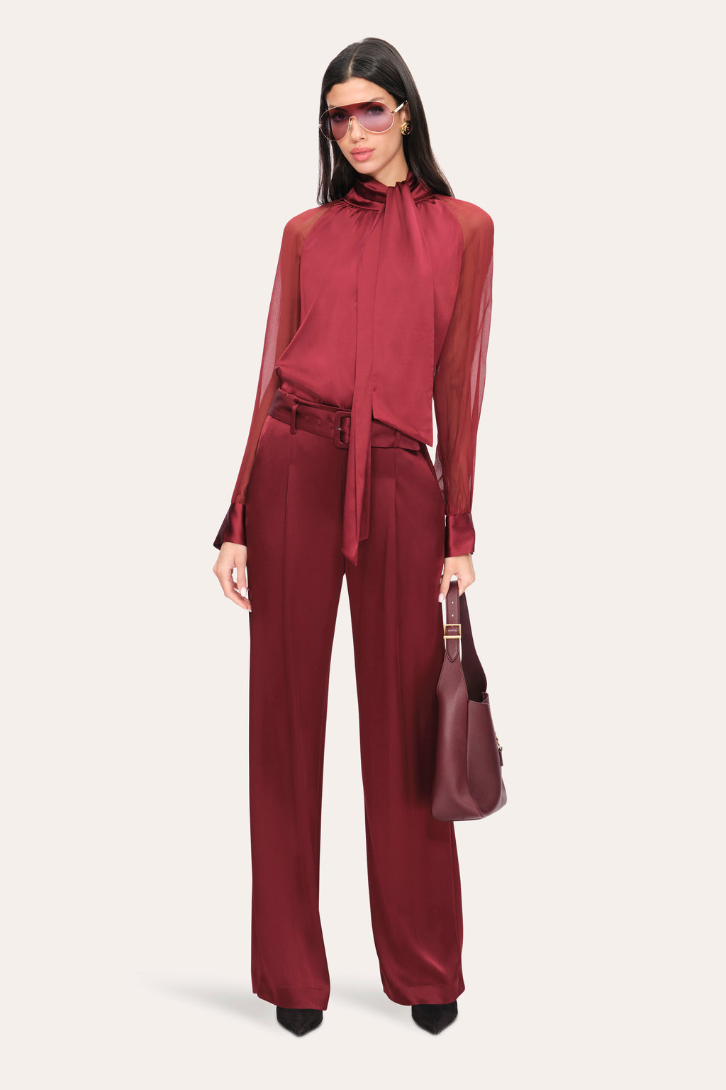 Women Satin Belted Pant Sangria | Elie Tahari