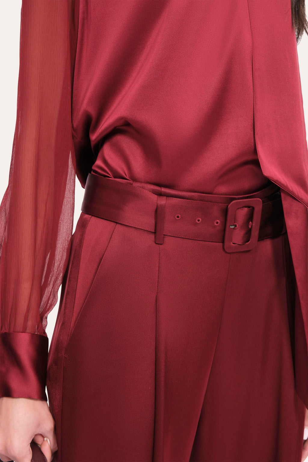 Women Satin Belted Pant Sangria | Elie Tahari