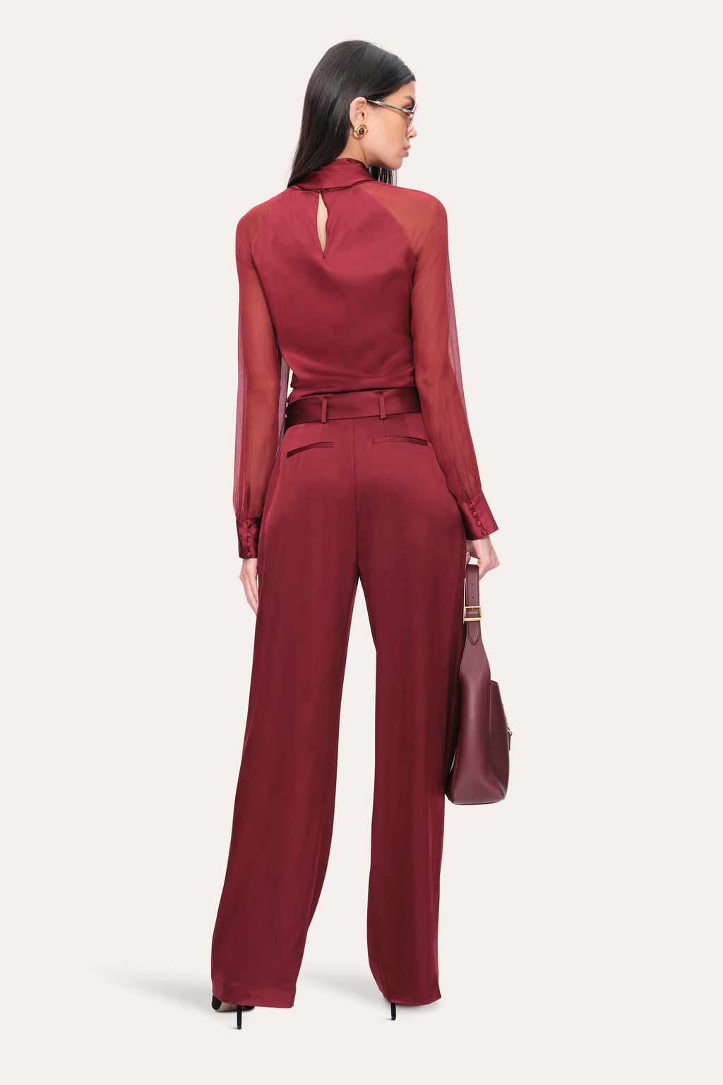 Women Satin Belted Pant Sangria | Elie Tahari