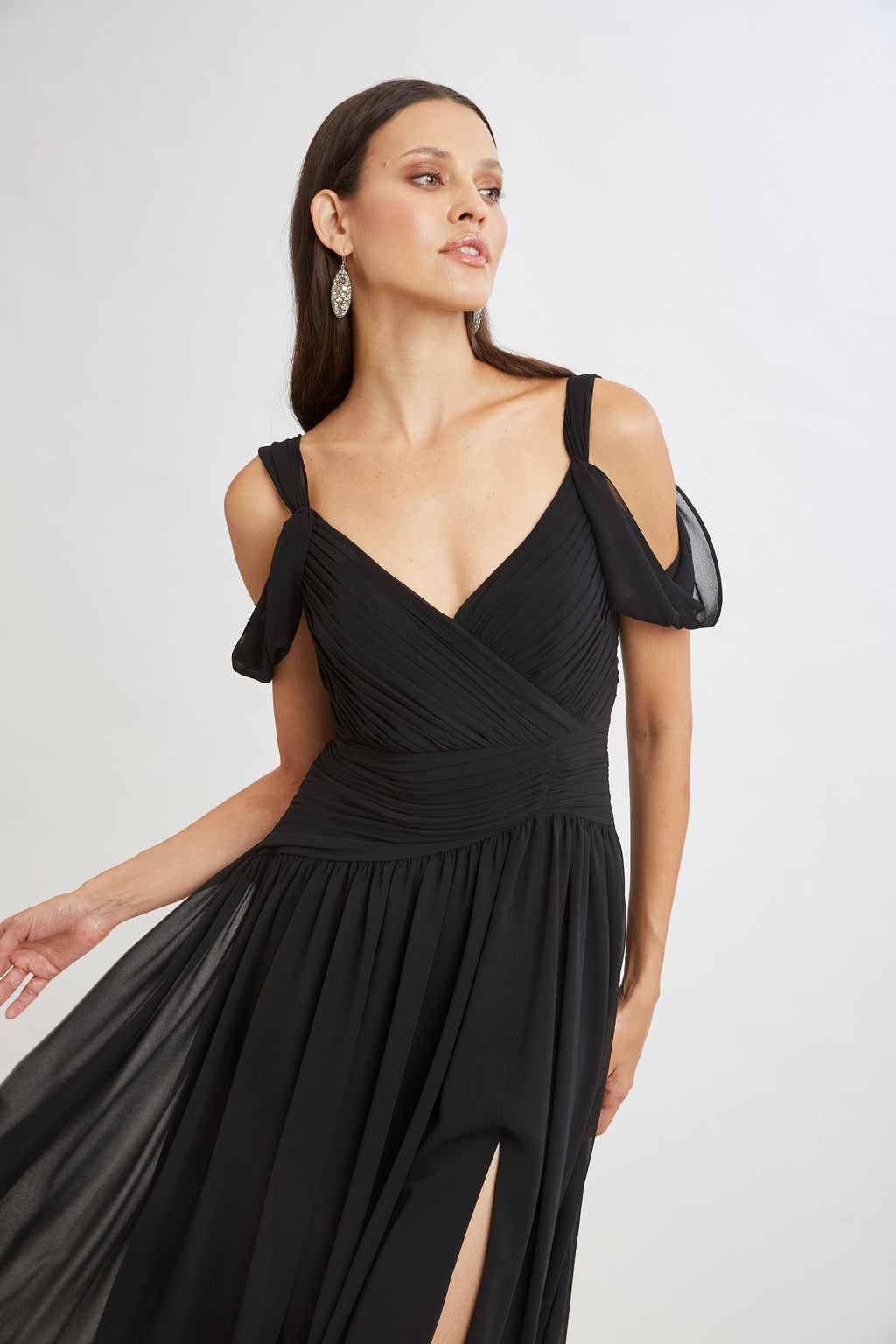 Women Georgette Cold Shoulder Gown Black | Elie Tahari