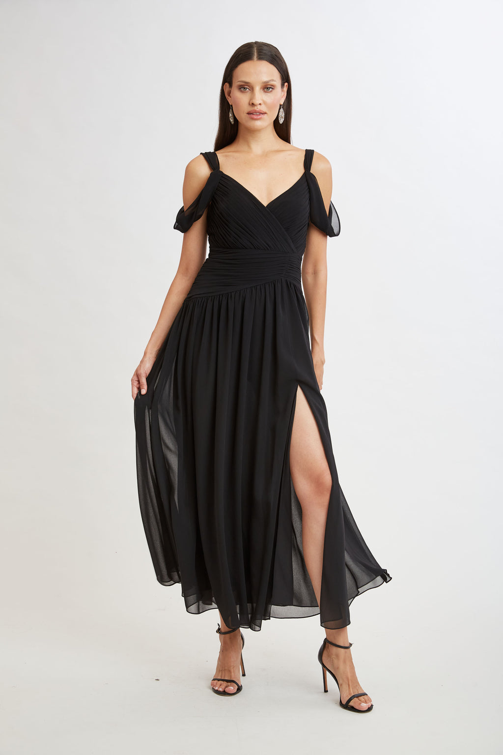 Women Georgette Cold Shoulder Gown Black | Elie Tahari