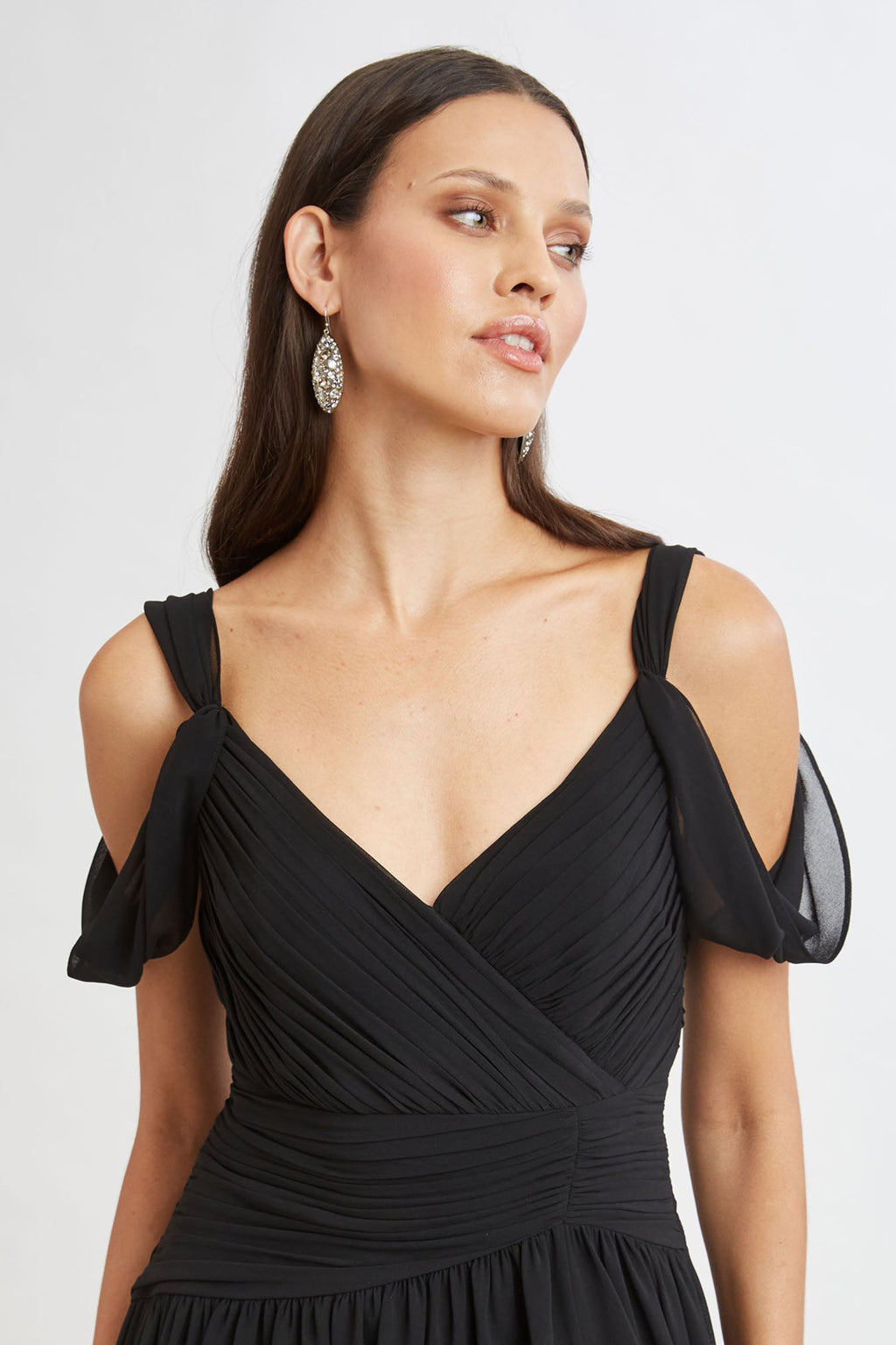 Women Georgette Cold Shoulder Gown Black | Elie Tahari