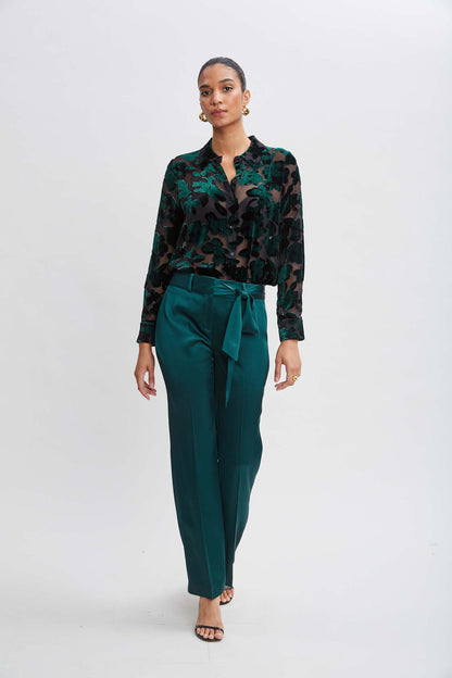 Women Satin Fit & Flare Sash Pant  | Elie Tahari
