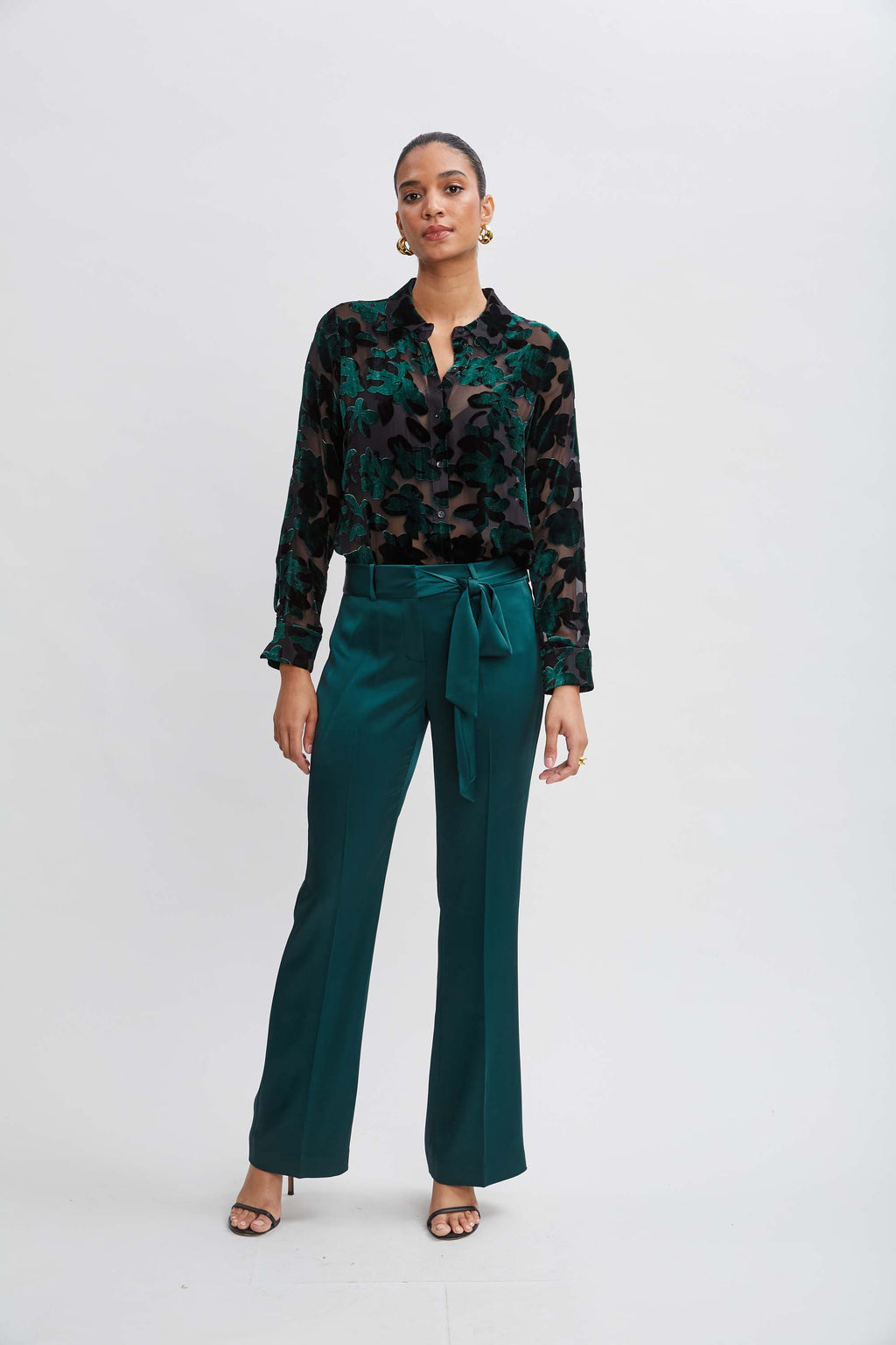 Women Satin Fit & Flare Sash Pant  | Elie Tahari