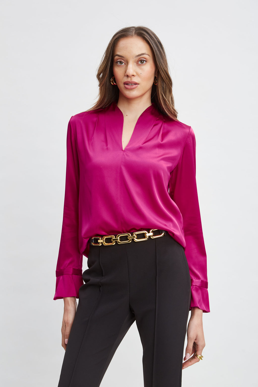 Women Silk Satin Contour Neck Shirt  | Elie Tahari