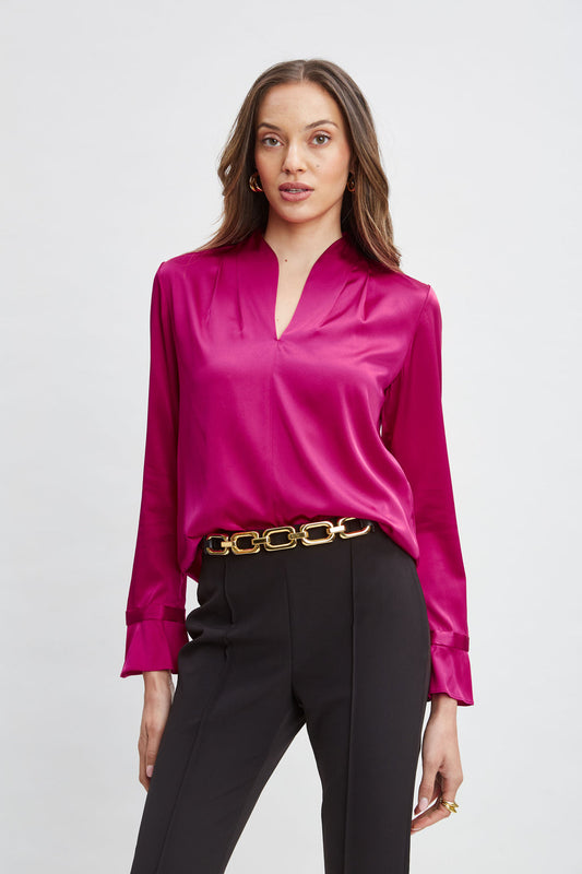 Women Silk Satin Contour Neck Shirt  | Elie Tahari