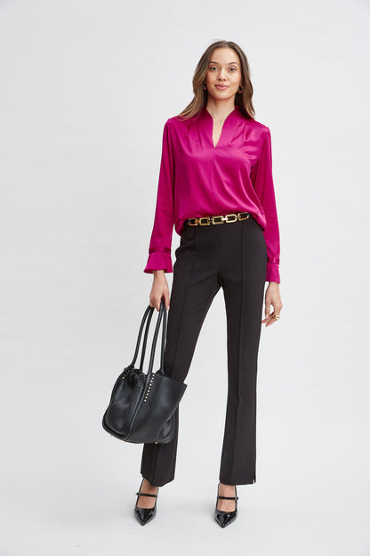 Women Silk Satin Contour Neck Shirt  | Elie Tahari