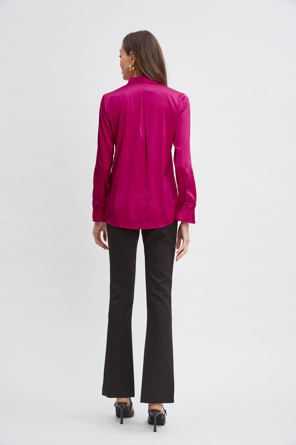 Women Silk Satin Contour Neck Shirt  | Elie Tahari