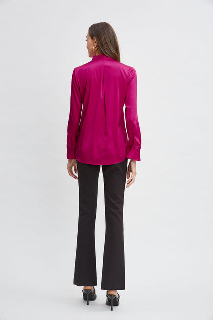 Women Silk Satin Contour Neck Shirt  | Elie Tahari