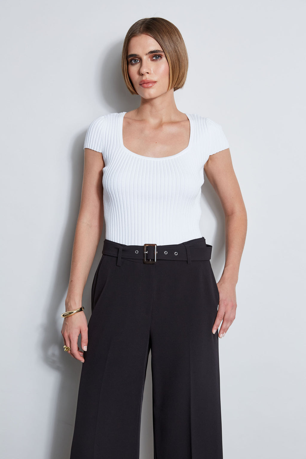 Women Short Sleeve Rib Sweater  | Elie Tahari