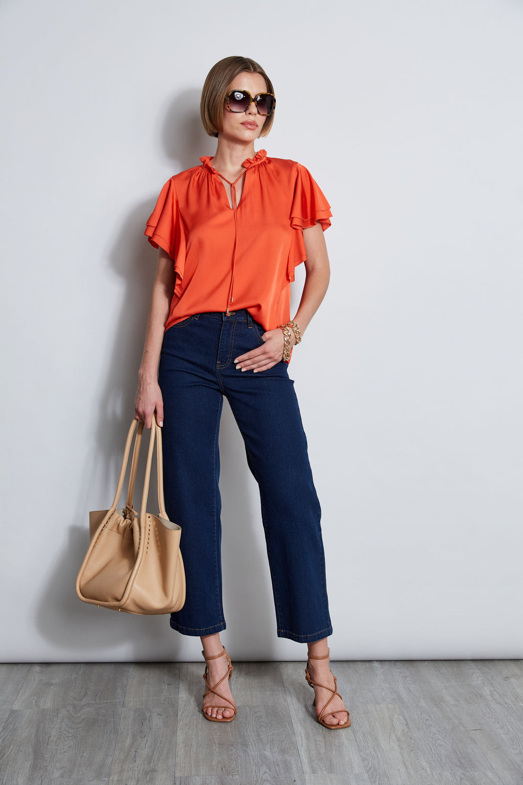 Women Silk Flutter Sleeve Tie Shirt  | Elie Tahari