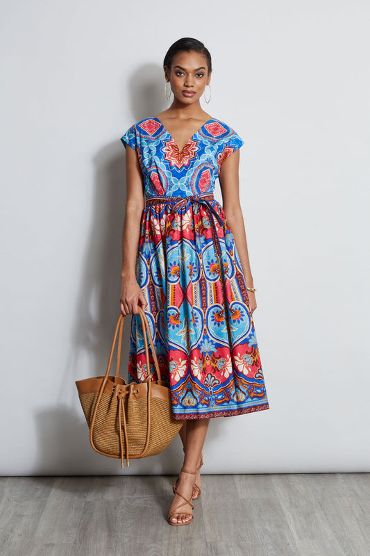 Women Tapestry Floral Cotton Midi Dress Tapestry Floral Print | Elie Tahari