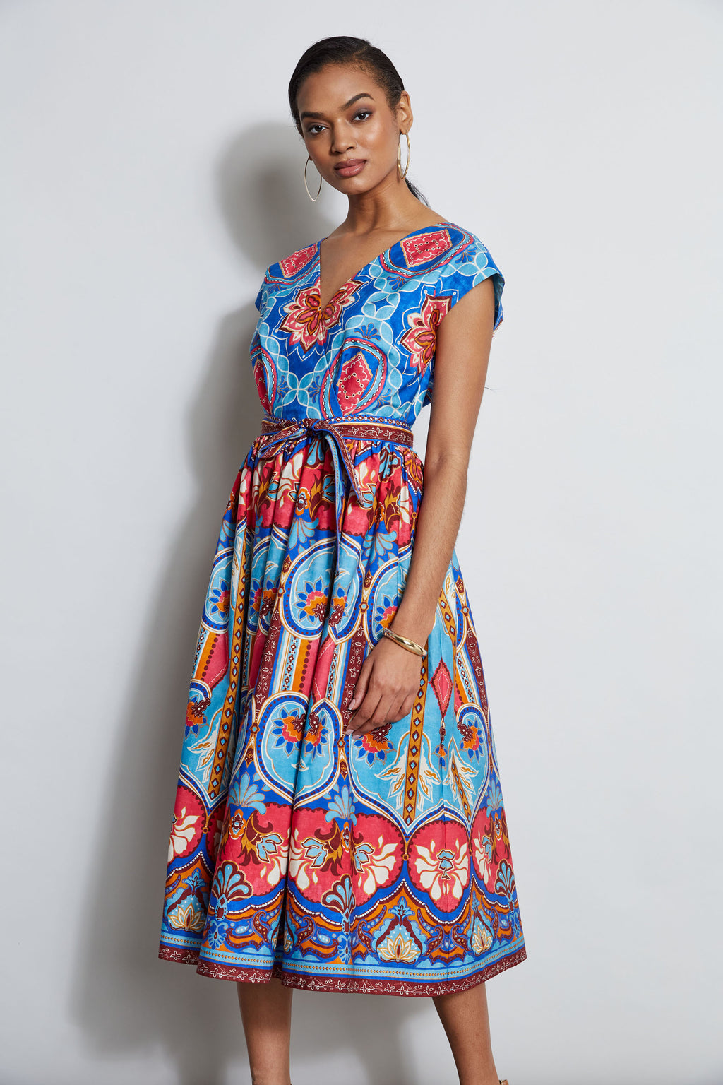 Women Tapestry Floral Cotton Midi Dress Tapestry Floral Print | Elie Tahari