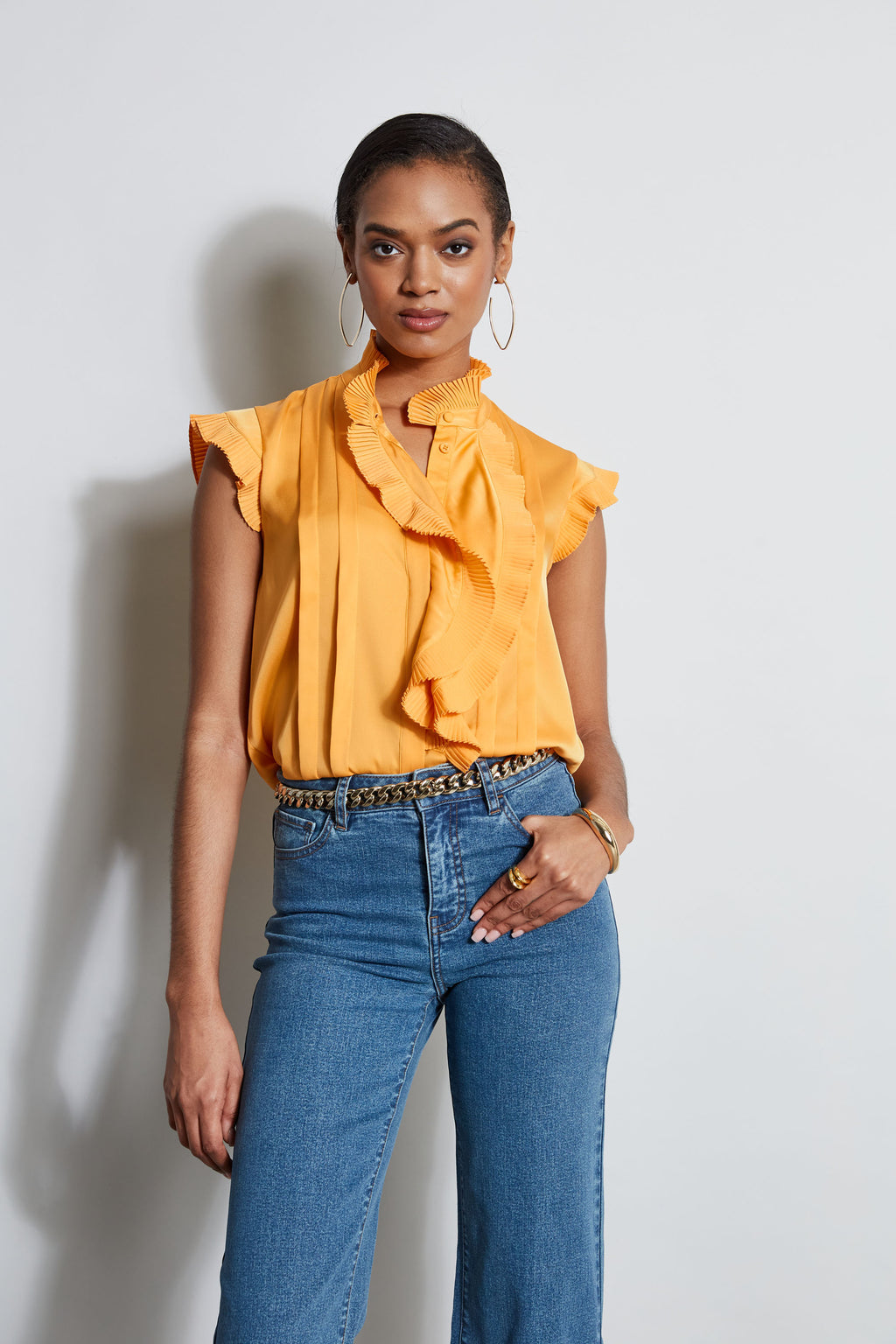 Women Silk Cascade Ruffle Shirt  | Elie Tahari