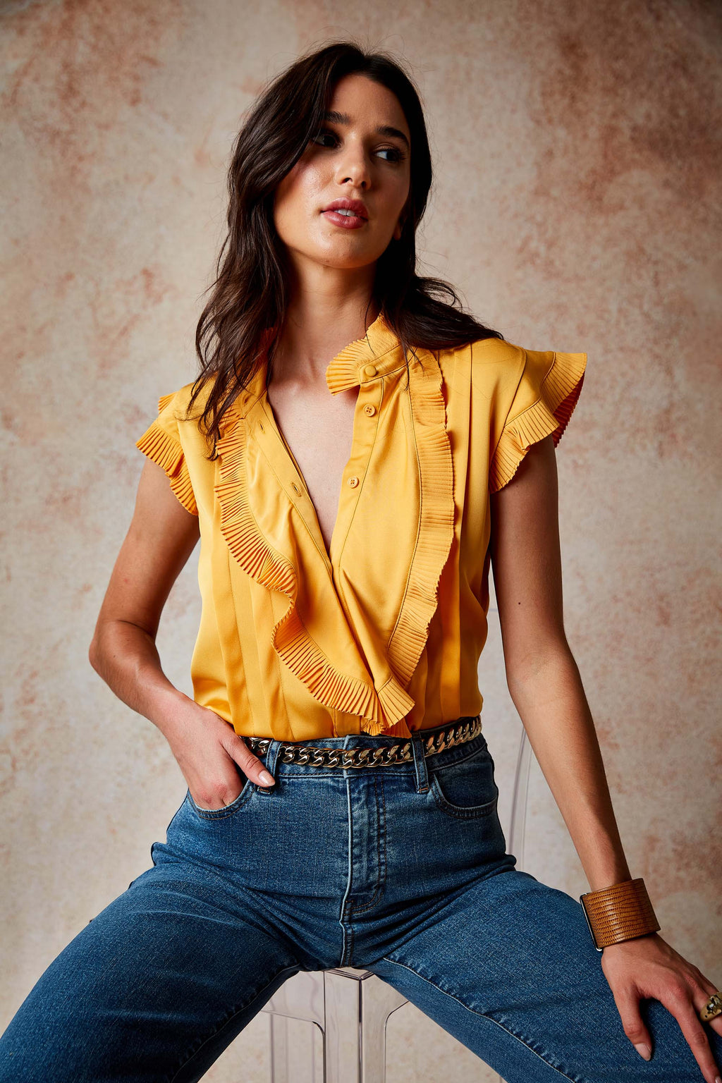 Women Silk Cascade Ruffle Shirt  | Elie Tahari