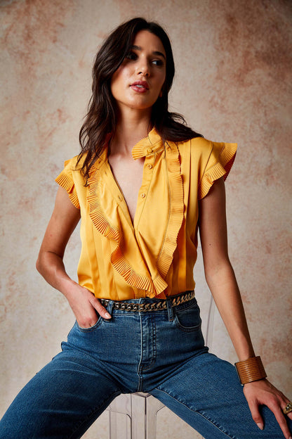 Women Silk Cascade Ruffle Shirt  | Elie Tahari