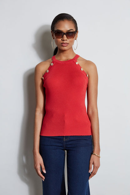 Women Halter Button Rib Tank  | Elie Tahari