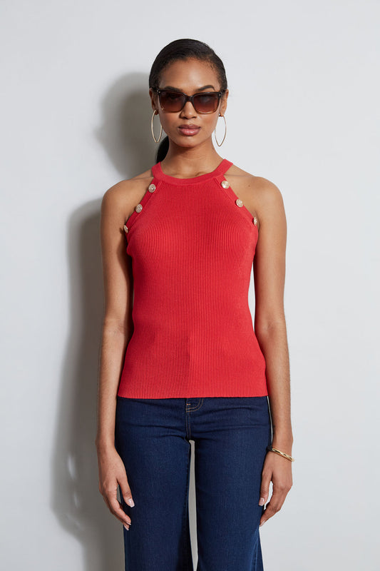 Women Halter Button Rib Tank  | Elie Tahari