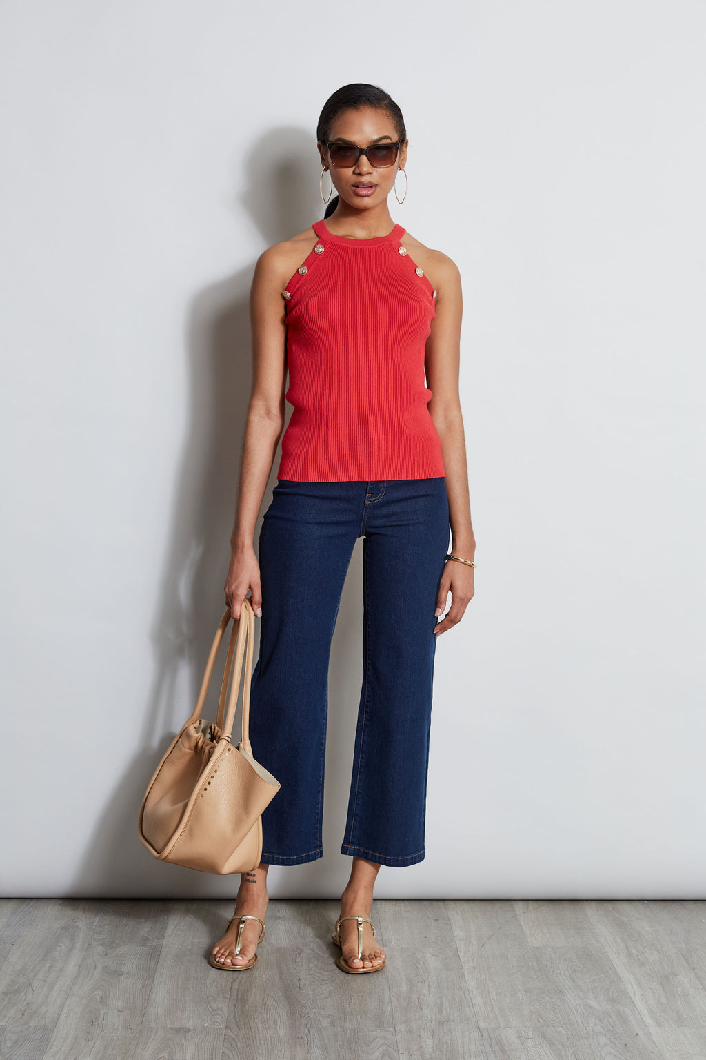 Women Halter Button Rib Tank  | Elie Tahari